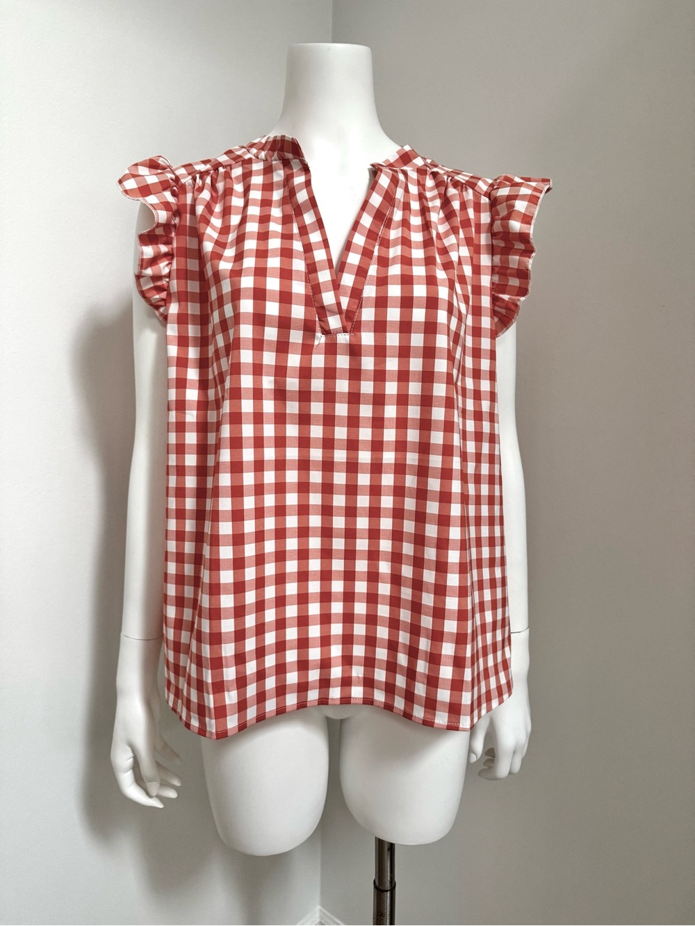 NWOT Orange and White Gingham Top